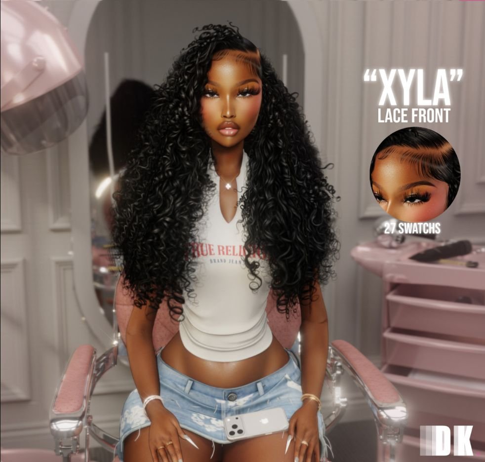Xyla Lace Front by DarkPink Sims 4 curly hair CC